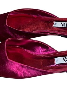 Zara Satin Pointed Mules in Deep Fuchsia